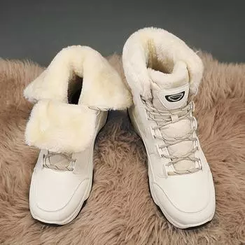 Мужские белые зимние ботинки женские черные теплые высокие походные ботинки пара унисекс зимние ботильоны с мехом большие размеры EU: 39 чёрный