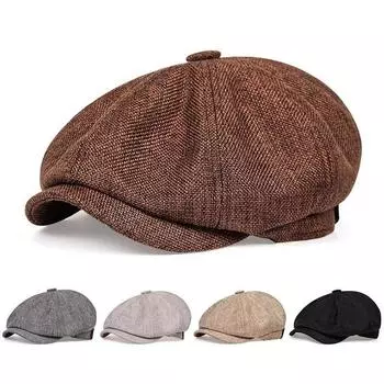 Мужские береты Льняная шляпа Newsboy Женская льняная шляпа Винтажный мужской берет Французские шляпы Кепка Navy чёрный