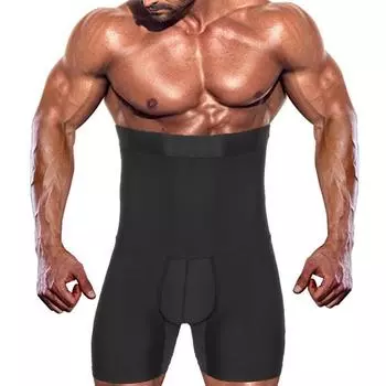 Мужские бесшовные боксеры с высокой талией Корректирующее белье Шорты с контролем живота Body Shaper Нижнее белье для похудения L чёрный