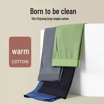 Мужские бесшовные хлопковые теплые леггинсы - зимние брюки большого размера 190(XXXXL) озеро синий