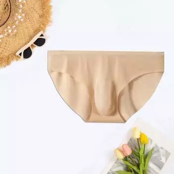 Мужские бесшовные трусы из ледяного шелка с низкой посадкой, 3D U-выпуклые ультратонкие трусики, однотонное нижнее белье 4XL абрикосовый