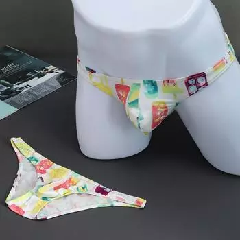 Мужские бесшовные трусы из ледяного шелка с принтом, освежающее и дышащее нижнее белье бикини XL-3XL XL