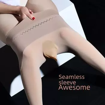 Мужские бесшовные зимние колготки с высокой талией - бархатная подкладка, сексуальные леггинсы с девятью точками Seamless with Cover