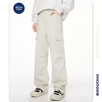 Мужские бежевые модные рабочие брюки, мужские повседневные брюки-десантники с прямыми штанинами и широкими штанинами в американском стиле High Street XXXL