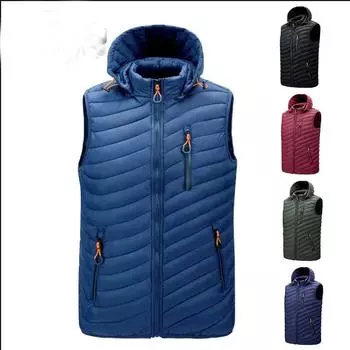 Мужские безрукавки, пуховые жилеты, однотонные жилеты с капюшоном, куртки, модные мужские зимние повседневные карманы, ветрозащитная куртка XXXXXL чёрный