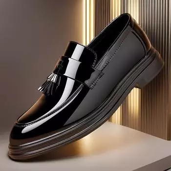 Мужские блестящие черные кожаные туфли – осень, большой размер, деловой стиль, молодежный, универсальный, повседневный, мягкая подошва, идеально подходит для свадеб 47 чёрный