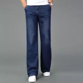 Мужские большие расклешенные джинсы, расклешенные брюки свободного покроя с высокой талией, темно-синие джинсы 28 темно-синий