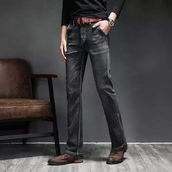Мужские большие расклешенные джинсы в корейском стиле, эластичные облегающие джинсовые брюки для мужчин 28 серый