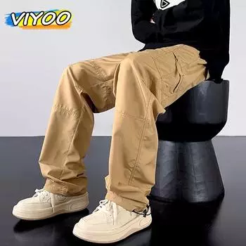 Мужские большие размеры, весенне-летние Y2K, винтажные повседневные брюки-карго с парашютом, спортивные штаны, брюки для бега, брюки, уличная одежда для спортзала на открытом воздухе S чёрный