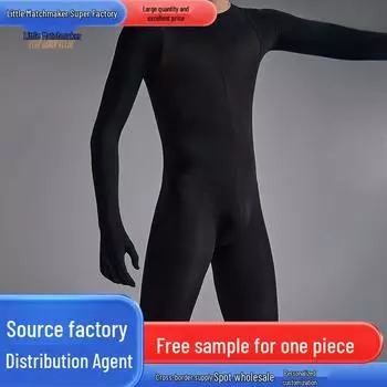 Мужские большие съемные чулки на все тело со спиной, бархатный черный шелк, цельные с пятью пальцами. Fei Tian-open