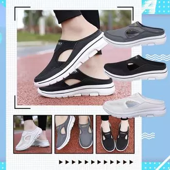 Мужские большие сандалии на одной ноге на толстой подошве, повседневная обувь с сетчатыми полутапочками 43 чёрный