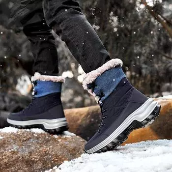 Мужские большие уличные зимние ботинки, походные ботинки, теплая плюшевая обувь из хлопка, размеры 39–46 39 чёрный