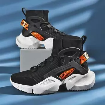 Мужские большие высокие сетчатые носки в стиле модных кроссовок для осени и зимы EU 44 чёрный