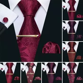 Мужской набор праздничных аксессуаров из жаккарда. Галстук, запонки и зажим N-0430