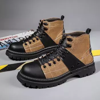 Мужские ботильоны из натуральной кожи, повседневная обувь с высоким берцем 39 чёрный