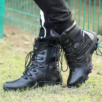 Мужские ботильоны с толстой подошвой, нескользящие ботинки для пустыни для мужчин, модные кожаные водонепроницаемые походные мужские ботинки, дышащие мотоциклетные ботинки 36 чёрный