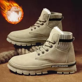 Мужские ботильоны Зимняя мода Плюс Бархатные теплые ботинки Ботинки Мартин Ботинки для отдыха на открытом воздухе Прогулочные ботинки Дорожные ботинки 39 чёрный