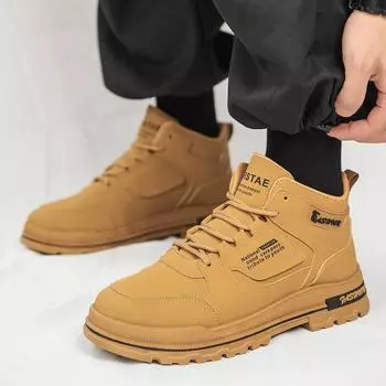 Мужские ботинки 2024 года, осень, новые высокие кожаные мужские ботинки с лицевой стороной, износостойкие модные спортивные рабочие ботинки для бега, зимние ботинки 39 хаки