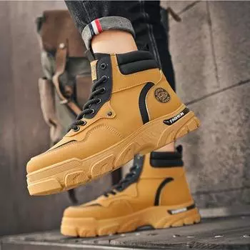 Мужские ботинки 2024 года, осенние британские высокие ботинки в стиле ретро на толстой подошве со шнуровкой из хлопка, удобные нескользящие спортивные ботинки для альпинизма на платформе 39 хаки