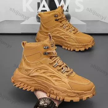 Мужские ботинки 2024 года, зимние теплые ботинки для снега, высокие хлопковые ботинки с толстой подошвой, противоскользящие, со шнуровкой, устойчивые к холоду, удобные ботильоны 39 хаки