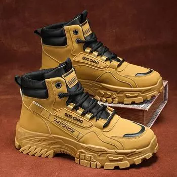 Мужские ботинки 2025 года, новые осенние высокие повседневные кроссовки для мужчин, универсальные нескользящие ботинки на платформе, обувь для альпинизма 39