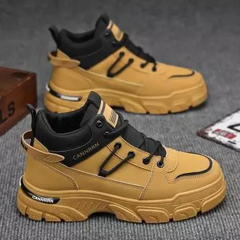 Мужские ботинки 2025 года, осенняя мужская обувь, новые высокие удобные нескользящие уличные спортивные туфли на платформе со шнуровкой Botas Para Hombre 39 бежевый