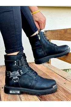 Мужские ботинки байкерские ботинки Черные мотоциклетные ботинки Металлический декор весенне-осенние ботинки Мужская обувь Мужские ботильоны Высококачественная работа