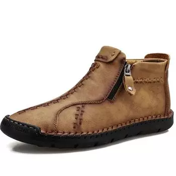 Мужские ботинки большого размера из натуральной кожи ручной работы, удобные ботильоны для мужчин, повседневная обувь, осенне-зимняя мужская обувь 38 чёрный