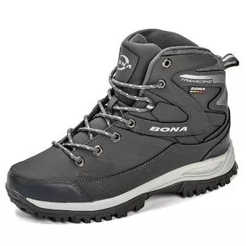 Мужские ботинки BONA, зимняя мужская обувь, ботильоны, мужские зимние ботинки с круглым носком, плюшевая теплая мужская обувь, повседневная модная обувь на шнуровке 41 темно серый
