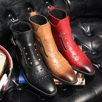 Мужские ботинки, британские повседневные туфли с острым носком, высокие кожаные ботинки в стиле ретро 38 чёрный