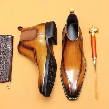 Мужские ботинки Chelsea Ankle Boots из натуральной кожи с резьбой - VIP Exclusive High-Top Formal Martin Style 39 чёрный