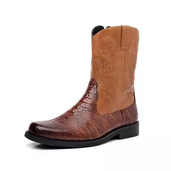 Мужские ботинки Chelsea Fashion Shoes Мужская британская обувь Cowboy Botas Retro Alligator Leather с боковой молнией High-top Leather Motocross Boots 38