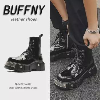 Мужские ботинки Chelsea Martin в британском стиле - лакированная кожа, увеличивающие рост мотоциклетные ботинки дерби Size 38