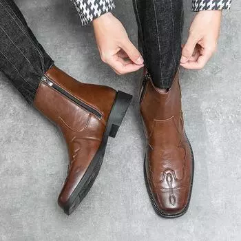 Мужские ботинки челси British Trend из натуральной кожи, дизайнерские ковбойские сапоги ручной работы, удобные ботинки для отдыха на природе в западном стиле 38 чёрный