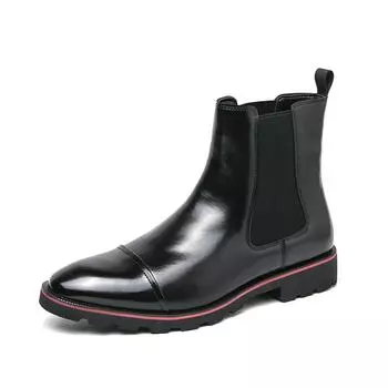 Мужские ботинки «Челси» из искусственной кожи, однотонные, с высоким берцем и низким каблуком, удобные, классические, деловые, формальные мужские ботинки 38 чёрный