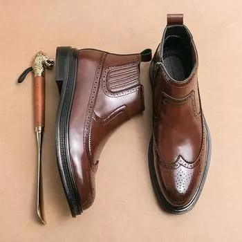 Мужские ботинки челси из искусственной кожи с высоким берцем, однотонные, с резным острым носком, классические, удобные, деловые, формальные туфли 37 чёрный