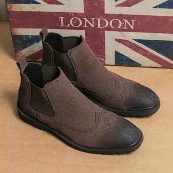 Мужские ботинки челси из искусственной замши с блочной резьбой, на низком каблуке, с высоким верхом, повседневные деловые ботинки, удобные дышащие мужские ботинки 38 чёрный