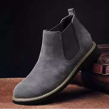Мужские ботинки челси из коровьей замши, мужские ботинки без застежек, осенне-зимняя обувь H85 38 хаки