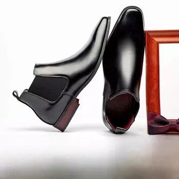 Мужские ботинки челси из натуральной кожи осень/зима 2025 года — формальные высокие с двойной резинкой 45