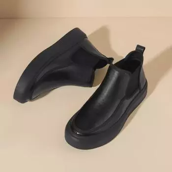 Мужские ботинки челси из натуральной кожи — осень/зима 2024 г., на бархатной подкладке, в британском стиле, модные и универсальные. velvet, 43 чёрный