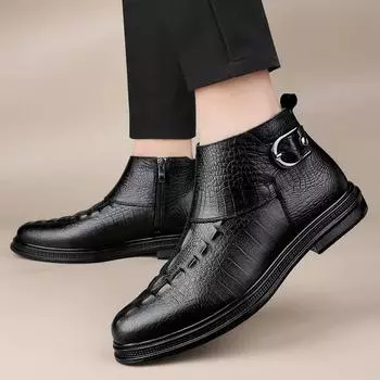 Мужские ботинки челси из потрескавшейся кожи на низком каблуке, повседневная кожаная обувь, британские мотоциклетные ботинки, походная обувь без застежек 38