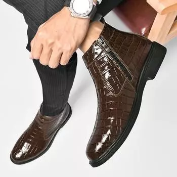 Мужские ботинки челси, модные зимние мужские повседневные ботинки из мягкой кожи, роскошные брендовые ботинки с боковой молнией, ботильоны без застежек, формальная деловая обувь 38 чёрный