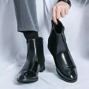 Мужские ботинки челси, мотоциклетные ботинки, ретро-уличный стиль, платье-смокинг, свадьба, мужские кофейные ботильоны, большие размеры EU:38 чёрный