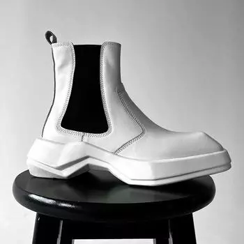 Мужские ботинки челси, мужские кожаные ботинки на платформе, мужские толстые мотоциклетные модные ботинки 2024 года, массивная повседневная обувь 38 бежевый