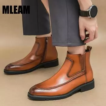 Мужские ботинки челси на молнии, роскошные повседневные кожаные туфли, ботильоны без застежек, высокие фирменные дизайнерские мужские осенние модные ботинки 43