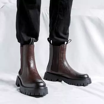 Мужские ботинки «Челси» на толстой подошве. Модный и универсальный стиль. Для отдыха на природе, для улицы, для вечеринок, для офиса. Молодежная обувь для взрослых. 38 чёрный