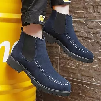 Мужские ботинки челси, нескользящие зимние ботинки из искусственной замши, с круглым носком, на платформе, теплые короткие ботинки, размер 38-47 38 кофейный
