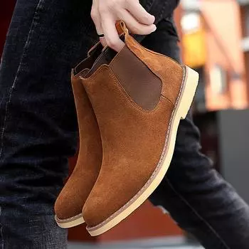 Мужские ботинки челси, нескользящие зимние ботинки из искусственной замши, с круглым носком, на платформе, теплые короткие ботинки, размер 38-47 38 коричневый
