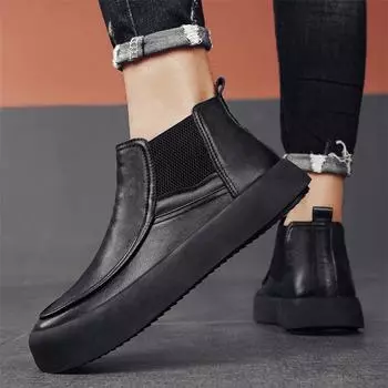 Мужские ботинки челси, осенне-весенние студенческие прогулочные туфли, черные кожаные полусапожки до щиколотки 38 чёрный