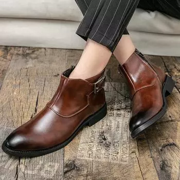 Мужские ботинки челси, вечерние кожаные ботильоны, смокинг, свадебные блейзеры, туфли-седла, остроносые ботинки EU:38 чёрный